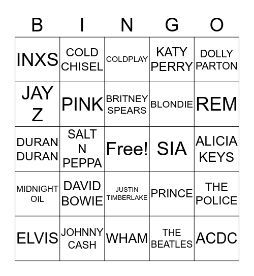 MUSIC TRIVIA BINGO Card