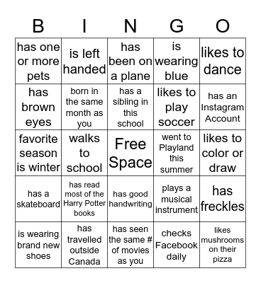 People Search Bingo Card