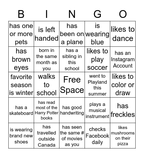 People Search Bingo Card