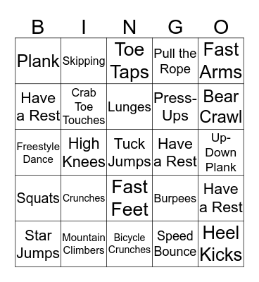 Fitness Bingo Card