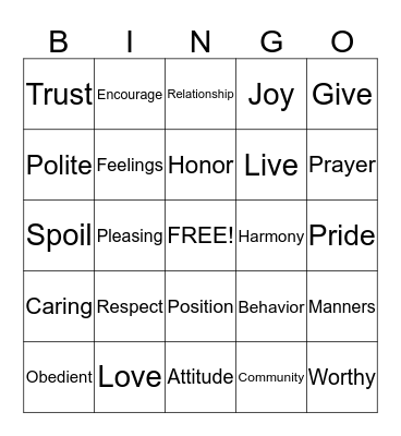 RESPECT Bingo Card