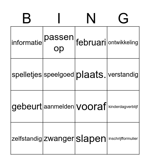 Naar het kinderdagverblijf Bingo Card