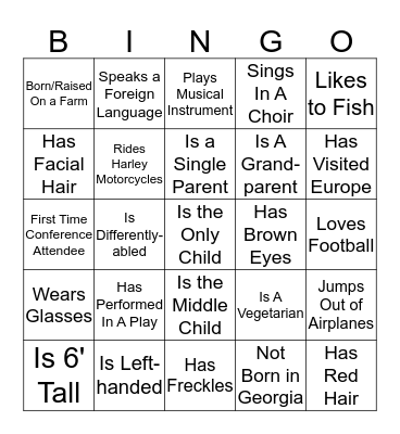 Georgia Rehabilitation Association Bingo Card