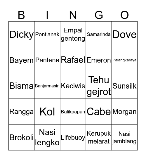 BINGO CACI MAKI Bingo Card