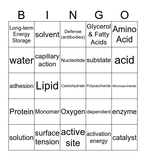 Ch.2 biochemistry Bingo Card