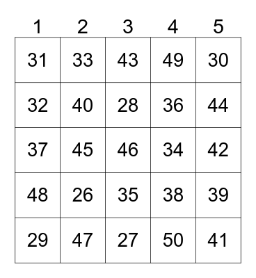 Safety Square Bingo Card