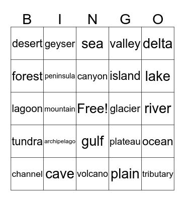 Landform Bingo Card