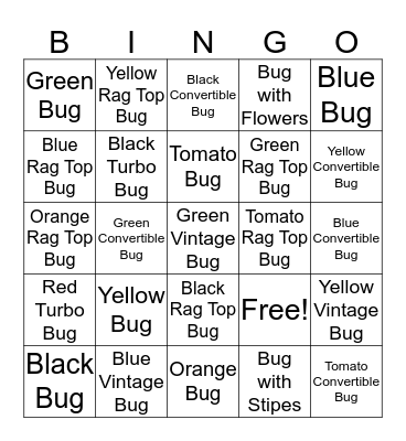 Slug Bug Bingo Card