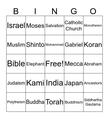 World Religions Review Bingo Card