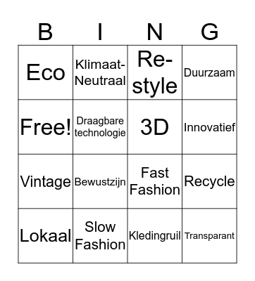 Game of Fashion Bingo Card