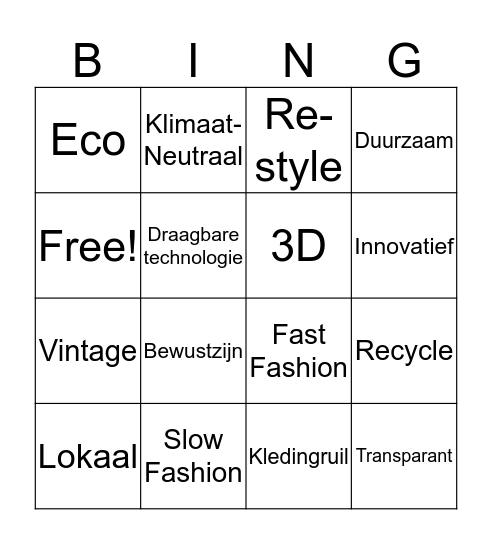 Game of Fashion Bingo Card