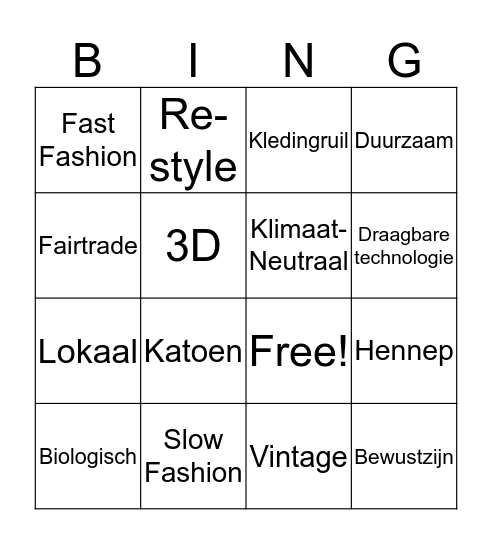 Game of Fashion Bingo Card