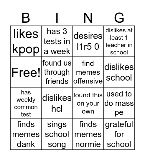 Untitled Bingo Card