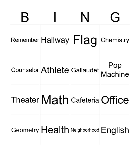 ASL One: Unit Five Bingo Card