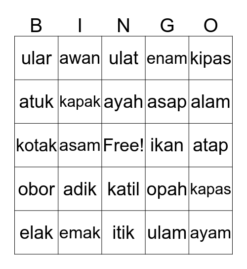 perkataan Bingo Card