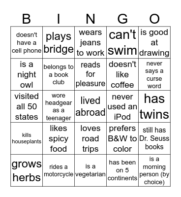 Getting to KNOW YOU Bingo Card