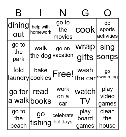 Grandparents Day Bingo Card