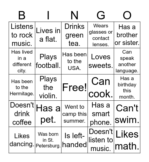 Icebreaker Bingo Card