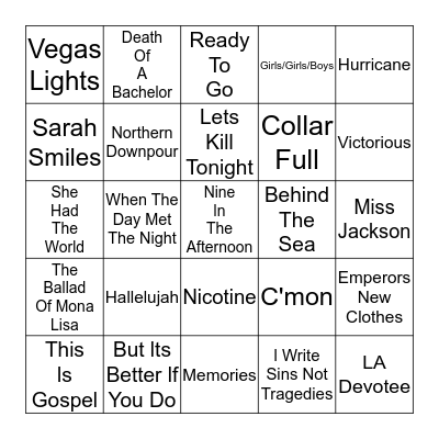 Panic! At The Disco Bingo Card