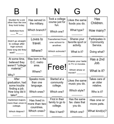 Networking Bingo Card