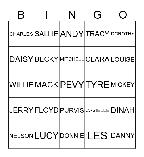 PEVY FAMILY Bingo Card