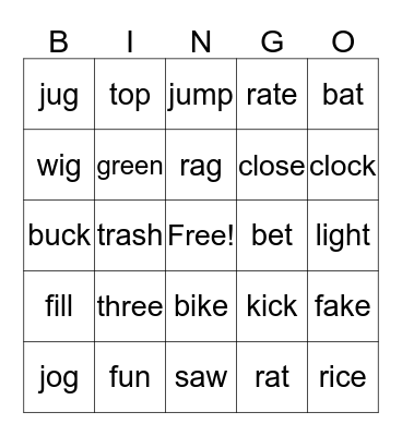 Rhyming Bingo Card