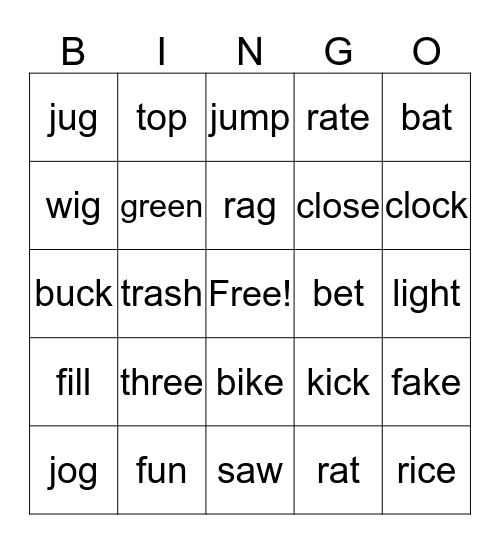 Rhyming Bingo Card