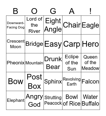 Bogus Yoga Bingo Card