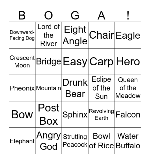 Bogus Yoga Bingo Card