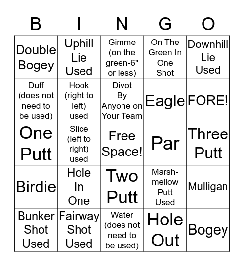 Bridgeport Golf Championship Bingo Card