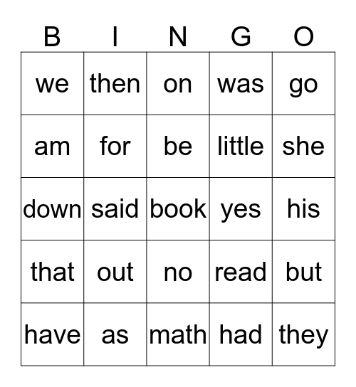 Sight Words- Part 2 Bingo Card