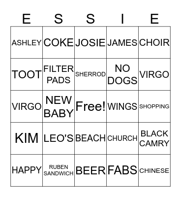 ESSIE'S BIRTHDAY Bingo Card