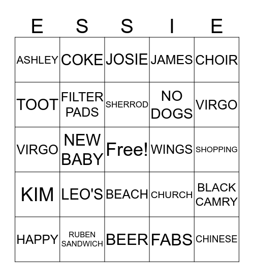 ESSIE'S BIRTHDAY Bingo Card