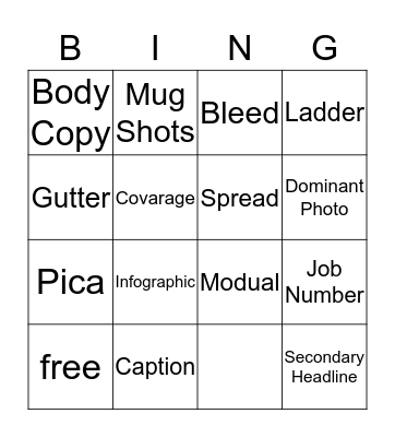 Yearbook Staff Bingo Card