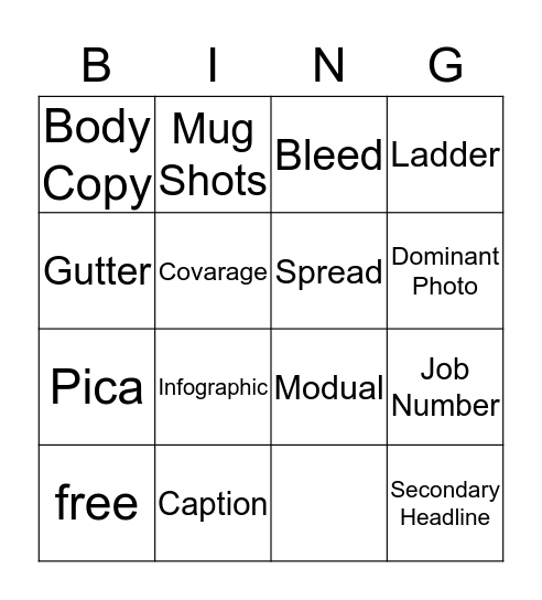 Yearbook Staff Bingo Card