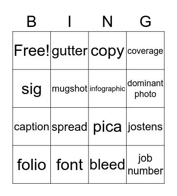 Yearbook Staff Bingo Card