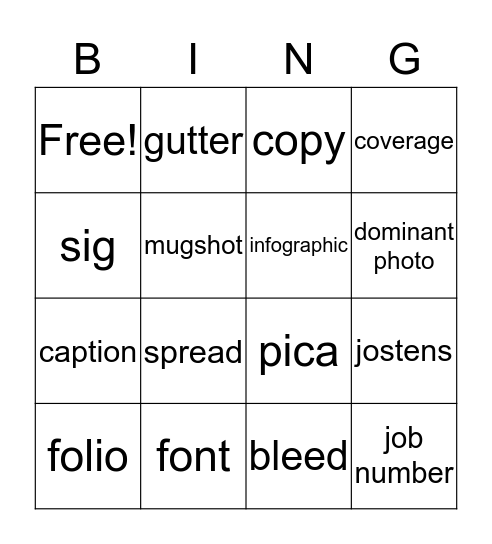 Yearbook Staff Bingo Card