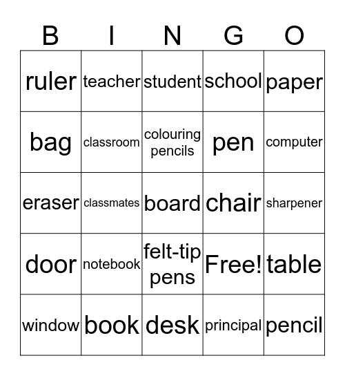 school supplies Bingo Card