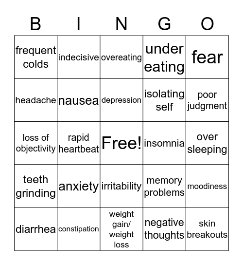 DEPRESSION Bingo Card