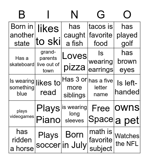 Name Bingo Card