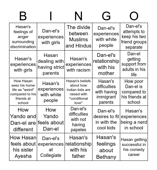 Memoir Bingo Card