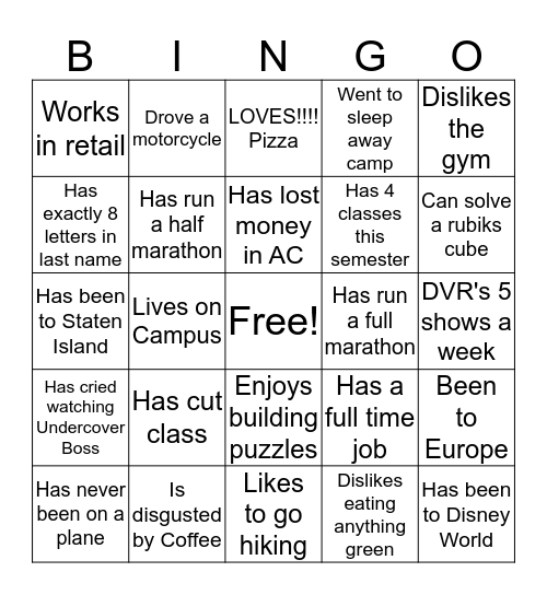 Get to know us Bingo Card