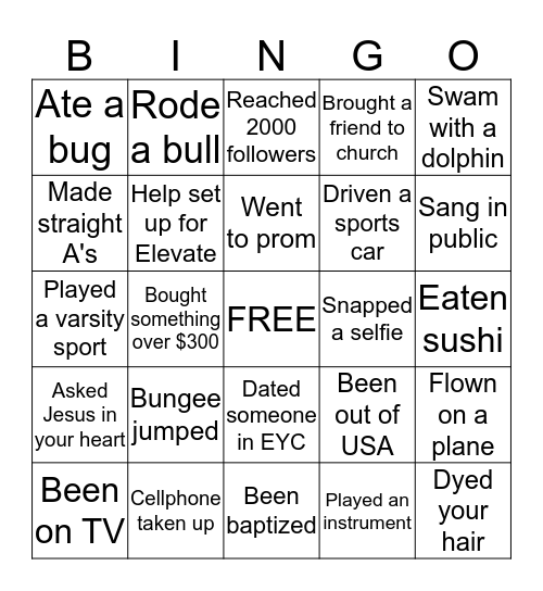 Elevate Bingo Card