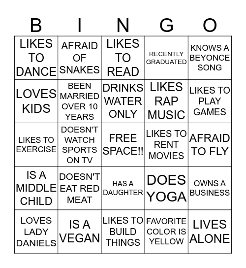 YOUnique Bingo Card