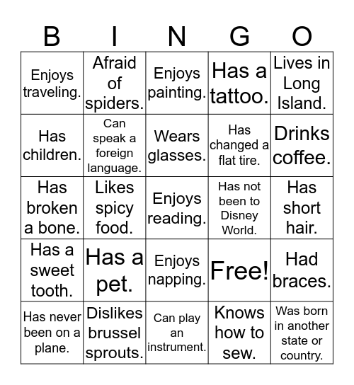 ICEBREAKER BINGO Card