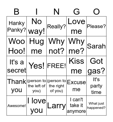 Sarah's Birthday Bingo Card