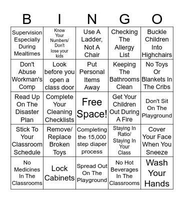 Health and Safety Bingo Card