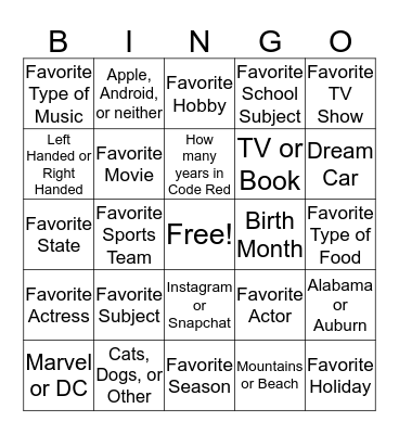 People Like Me  Bingo Card