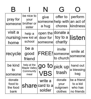 Feed My Sheep Bingo Card