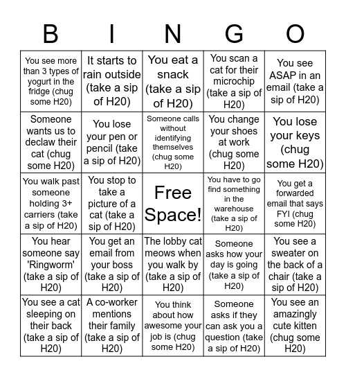 H20 Bingo Card